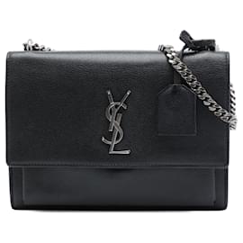 Saint Laurent Black Medium Grained Calfskin Monogram Sunset Crossbody