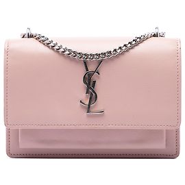 Saint Laurent Portafoglio Sunset Mini in pelle di vitello rosa con monogramma e catena
