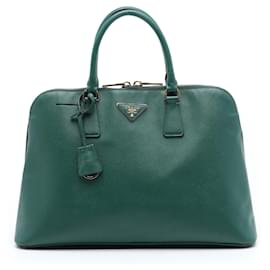 Borsa Prada Green Large Saffiano Lux Promenade Satchel