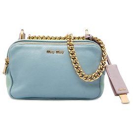 Borsa Camera Miu Miu Blue Tricolor in pelle di capra Madras con doppia zip