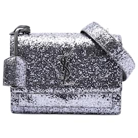 Saint Laurent Silver Small Glitter Leather Monogram Sunset Crossbody