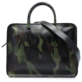 Prada Cartella Blue Saffiano Camouflage Print