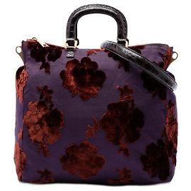Borsa Tote Convertibile Prada in Velluto Jacquard Floreale Viola