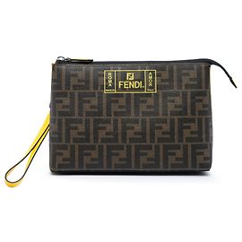 Pouch con zip Fendi Roma Amor in tela rivestita Zucca marrone