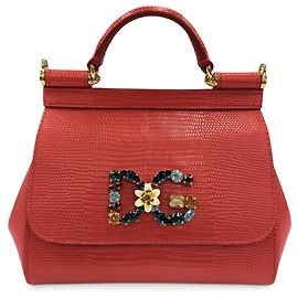 Borsa Miss Sicily Dolce & Gabbana in pelle di vitello embossed iguana rossa, piccola