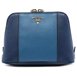 Clutch Dome Saffiano Bicolore Blu Prada