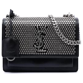 Saint Laurent Black Small Studded Calfskin Monogram Sunset Crossbody