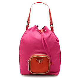 Mini borsa bucket Prada in Tessuto bicolore rosa con coulisse
