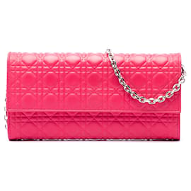 Portafoglio con catena Lady Dior in pelle d'agnello Cannage bicolore rosa Dior