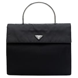 Borsa Prada in Tessuto nera con manico in metallo