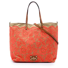 Tote Reversibile Valentino Rockstud Glam Lace in Tela Arancione