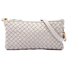 Bottega Veneta Pouch con tracolla in nappa Intrecciato bianca