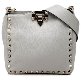 Borsa a tracolla Valentino Gray Mini in pelle di vitello martellata Rockstud con chiusura a scatto