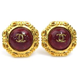 Orecchini a clip Chanel rosso scuro e oro
