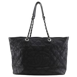 Borsa Tote Chanel in pelle di vitello martellata nera