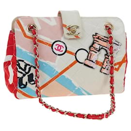 Borsa a tracolla CHANEL Matelasse con catena in tela multicolore con CC dorato Auth 195337SM