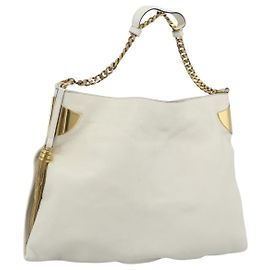 Borsa a tracolla con catena GUCCI in pelle Bianco Oro 290682 Auth 195007A
