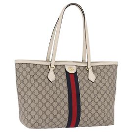 Borsa Tote GUCCI GG Supreme Sherry Line PVC Beige Gold 631685 Auth ka5586