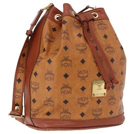 Borsa a Spalla MCM Vicetos Logogram in Pelle PVC Marrone Oro Auth 195650