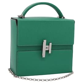 Hermès Borsa a mano HERMES Synetique Chevre in pelle verde argento Auth ka5671SAM
