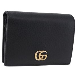 GUCCI GG Marmont Bifold Wallet Leather Black Gold 456126 Auth 195918A