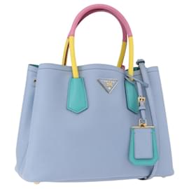 PRADA Borsa a mano Saffiano 2 vie Azzurro Chiaro Tonalità Oro Auth 195344M