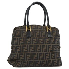 Borsa a mano FENDI Zucca Canvas Marrone Nero Auth 196063