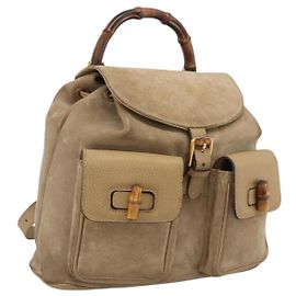Zaino GUCCI Bamboo Suede Beige Gold 003 2058 0016 Auth 195005