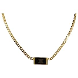CELINE Macadam Halskette Metall Goldfarben Schwarz Auth 196133A - Céline