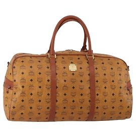 Borsa Boston MCM Logogram Vicetos PVC Pelle 2way Marrone Oro Auth 192616A