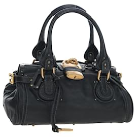 Chloé Chloe Paddington Handtasche aus Leder Schwarz Goldfarben Auth 196199V