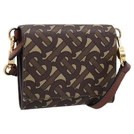 BURBERRY TB Monogram Münzbeutel Schultertasche PVC Brown Gold Auth 196826V