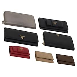 Portafoglio PRADA in pelle 7 Set Rosso Nero beige Auth fm5422