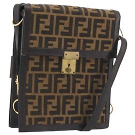 Borsa a tracolla FENDI Zucca Canvas Marrone Tono Oro Auth gh2256