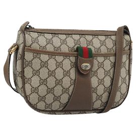 GUCCI GG Supreme Web Sherry Line Bag PVC Beige Gold 89 02 032 Auth 195081