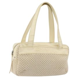 Borsa a mano CHANEL Canvas Beige Silver CC Auth 196080