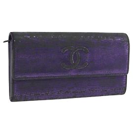 CHANEL Langer Geldbeutel Leder Lila CC Auth 196318