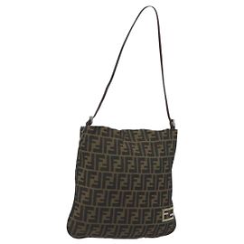 Bolsa de Ombro FENDI Zucca Canvas Brown Black Auth 195603