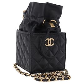 Borsa a tracolla CHANEL Matelasse con catena in pelle d'agnello nera e dettagli dorati CC Auth 196108SAM