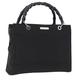 Borsa Tote GUCCI Bamboo Canvas Nero Argento 002 1016 Auth ka5599