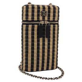 Borsa a tracolla con catena CHANEL in rafia beige e oro CC Auth 196361SAM