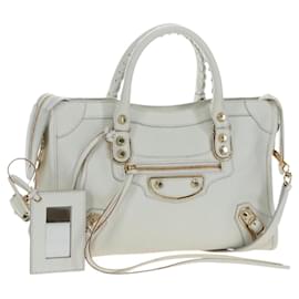 BALENCIAGA Classic Metallic Edge City Bag Leather 2way White 432831 Auth 192488M - Balenciaga