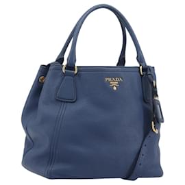 Borsa a mano PRADA in pelle 2way blu tono oro Auth 195424V