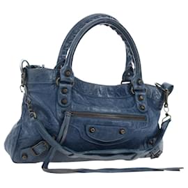 BALENCIAGA Borsa The First in pelle 2way Blu Oro 103208 Auth am12227V