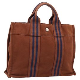 Hermès Borsa HERMES Fourre Tout PM cotone Brown Silver Auth BA14842