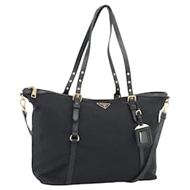 PRADA Tote Bag Nylon 2way Black Gold Auth 196064