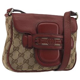 Borsa a tracolla GUCCI GG Canvas Dressage Beige Tono Oro 296854 Auth 195417A