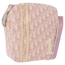 Bolsa de Ombro Christian Dior Trotter Canvas PVC Rosa Prata Auth 195709