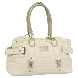 Gianni Versace Boston Bag Leather White Gold Auth bs36717
