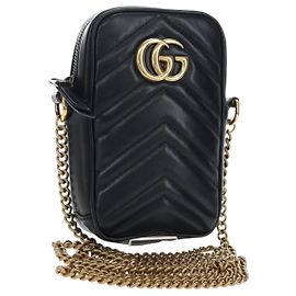 Borsa a Spalla in Pelle GG Marmont di GUCCI Nera Dorata 598597 Auth 195493V